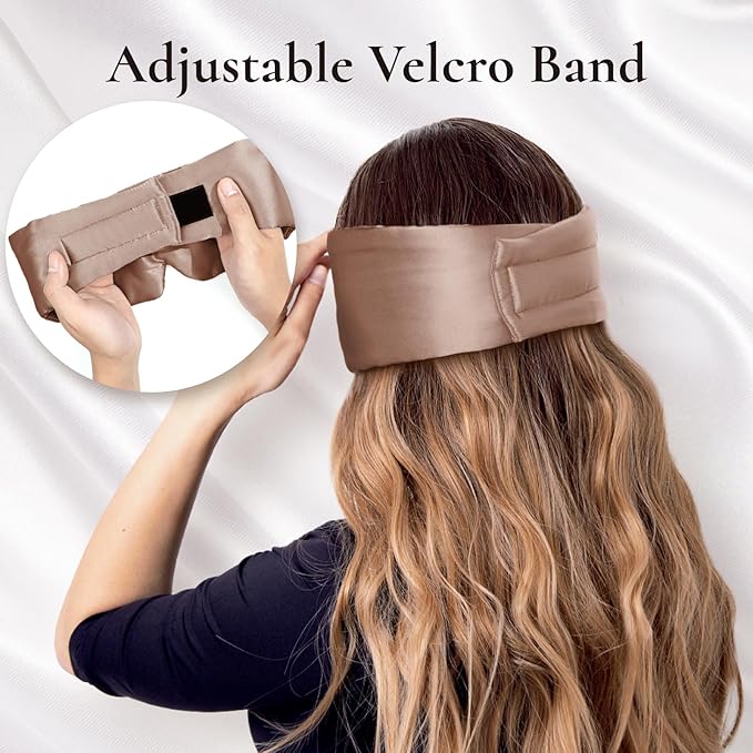 Zenssia 100% Mulberry Silk Sleep Mask Eye Mask for Man and Woman with Adjustable Headband, Full Size Large Sleep Mask & Blindfold for Total Blackout for All Night Sleep, Travel & Nap-Taupe-Velvo Beauty