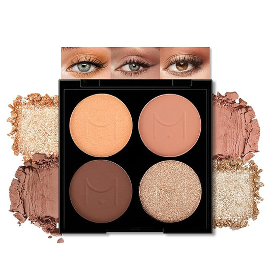 Erinde Quads Matte Eye Shadow Powder Makeup Palette, Nude Neutral Brown & Champagne Pink Shimmer Eyeshadow, Long Wearing Waterproof Everyday Eye Makeup, sombras de ojos, with Built-In Mirror, 02-Velvo Beauty