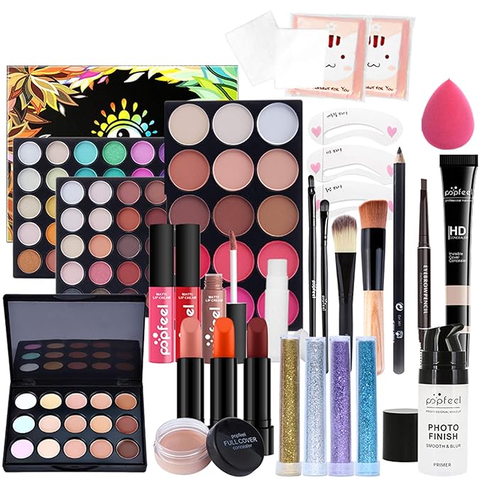 All-in-one Makeup Set Holiday Gift | Full Makeup Kit for Women Essential Starter Bundle Include Eyeshadow Palette Lipstick Blush Cream Concealer Face Powder Eyeliner Mascara Lipgloss Brush-Velvo Beauty