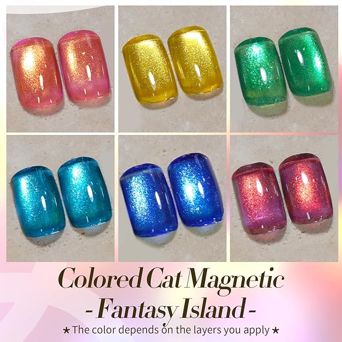 Born Pretty Cat Magnetic Eye Gel Nail Polish Spring Summer Neon Shimmer Glitter Holographic Aurora Rainbow Cat Magnetic Gel Polish Nail Art Manicure DIY at Home 6PCS-Velvo Beauty