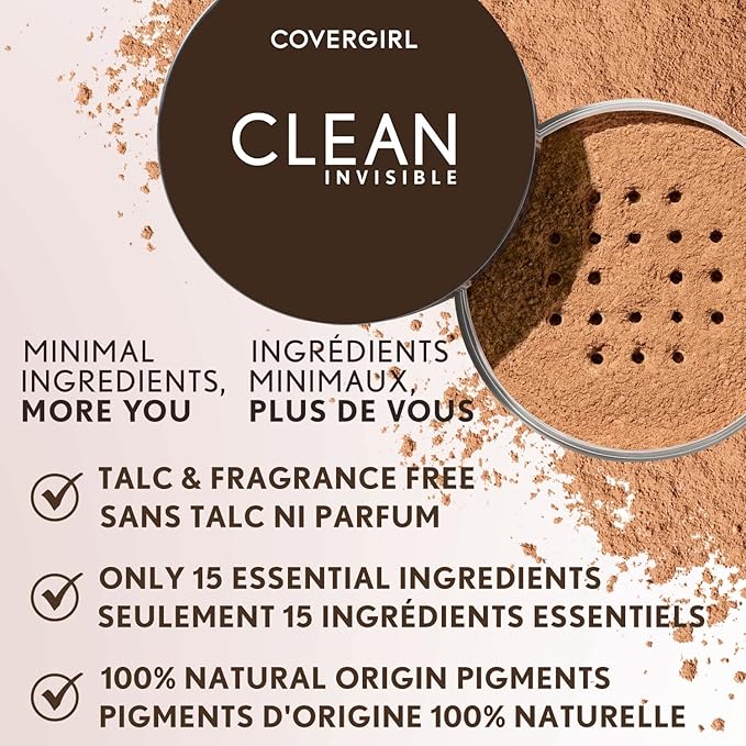 COVERGIRL Clean Invisible Loose Powder - Loose Powder, Setting Powder, Vegan Formula - Translucent Medium Warm, 18 g (0.63 OZ)-Velvo Beauty