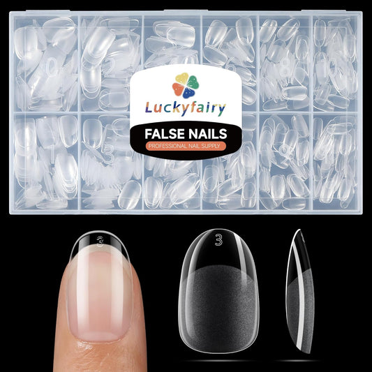 Short Oval Round Nail Tips, 504Pcs Pre-shaped Gel Short Nail Tips Oval Shape, 15 Sizes Half Matte Clear Almond Acrylic False Nails No Need File for Nail Extension DIY Salon-Velvo Beauty