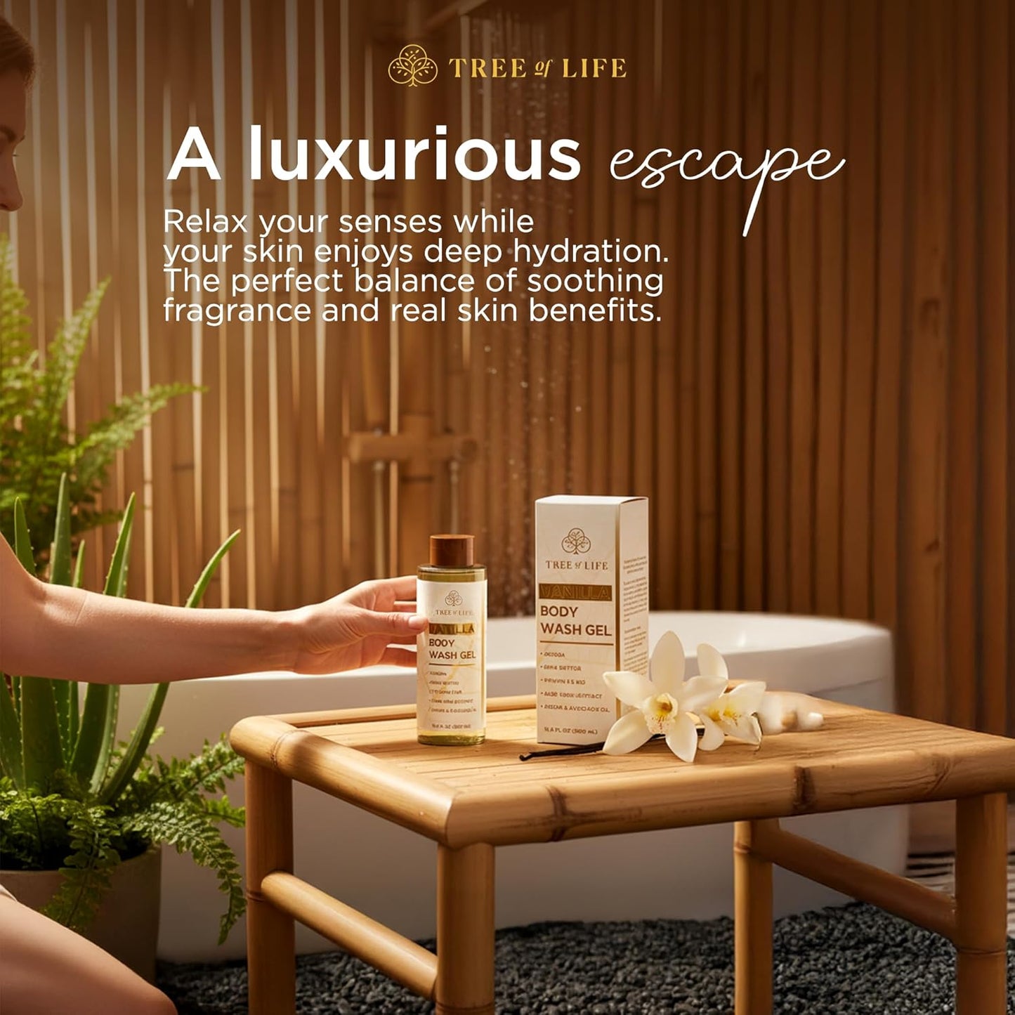 Tree of Life Vanilla Body Wash Gel - Moisturizing Shower Gel with Jojoba Oil and Shea Butter Hydrating Body Wash for Sensitive Skin and All Skin Types, 16.9 fl oz-Velvo Beauty