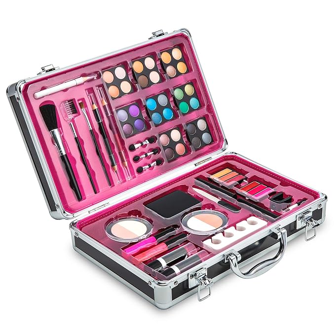 Makeup Kit Set - 32 Eye Shadows 6 Lip Glosses 2 Lip Gloss Wands 2 Lipsticks 1 Face Powder Duo 1 Blush Powder Duo 1 Mascara - Case with Carrying Handle-Velvo Beauty