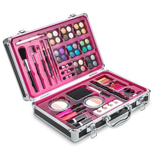 Makeup Kit Set - 32 Eye Shadows 6 Lip Glosses 2 Lip Gloss Wands 2 Lipsticks 1 Face Powder Duo 1 Blush Powder Duo 1 Mascara - Case with Carrying Handle-Velvo Beauty