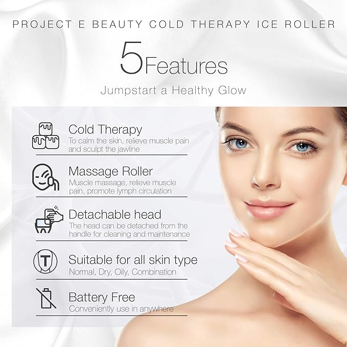 Ice Roller Cold Therapy by Project E Beauty | Reduce Under Eye Puffiness & Dark Circles | Tightens & Firms Skin | Diminish Wrinkles | Pain Relief | Muscle Soreness | Redness (Face & Body Roller)-Velvo Beauty