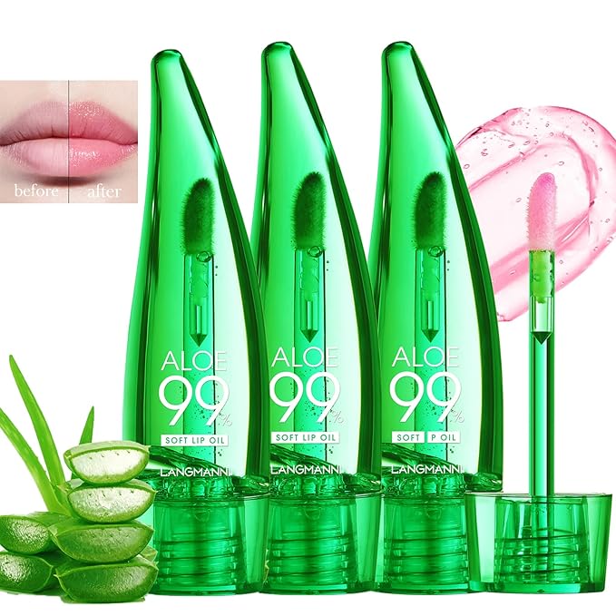 Lip Balm, 3PCS Aloe Vera Long Lasting Nutritious Lip Oil, Color Changing Tinted Lip Balm Set, Natural Plumping Hydrating, Easy Brush Application, Cute Portable Design, Unisex-Velvo Beauty