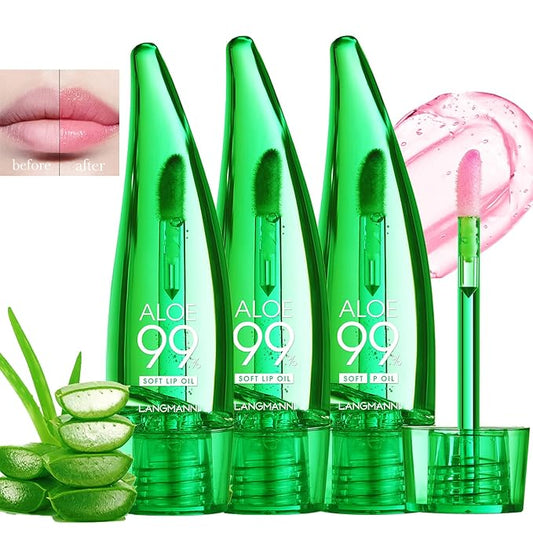 Lip Balm, 3PCS Aloe Vera Long Lasting Nutritious Lip Oil, Color Changing Tinted Lip Balm Set, Natural Plumping Hydrating, Easy Brush Application, Cute Portable Design, Unisex-Velvo Beauty