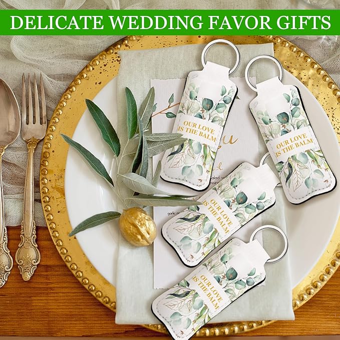 18 Sets Baby Shower Bridal Shower Favors for Guests Bulk Lip Balm and Lipstick Holder Keychains Set Baby Shower Bridal Shower Goodies Bags Thank You Gifts for Guests(Eucalyptus Wedding)-Velvo Beauty