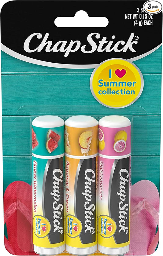 ChapStick I Love Summer Collection Pink Lemonade, Peaches and Cream, and Sweet Watermelon Lip Balm Tubes Variety Pack, Lip Balm Variety Pack - 0.15 Oz Each (Pack of 3)-Velvo Beauty