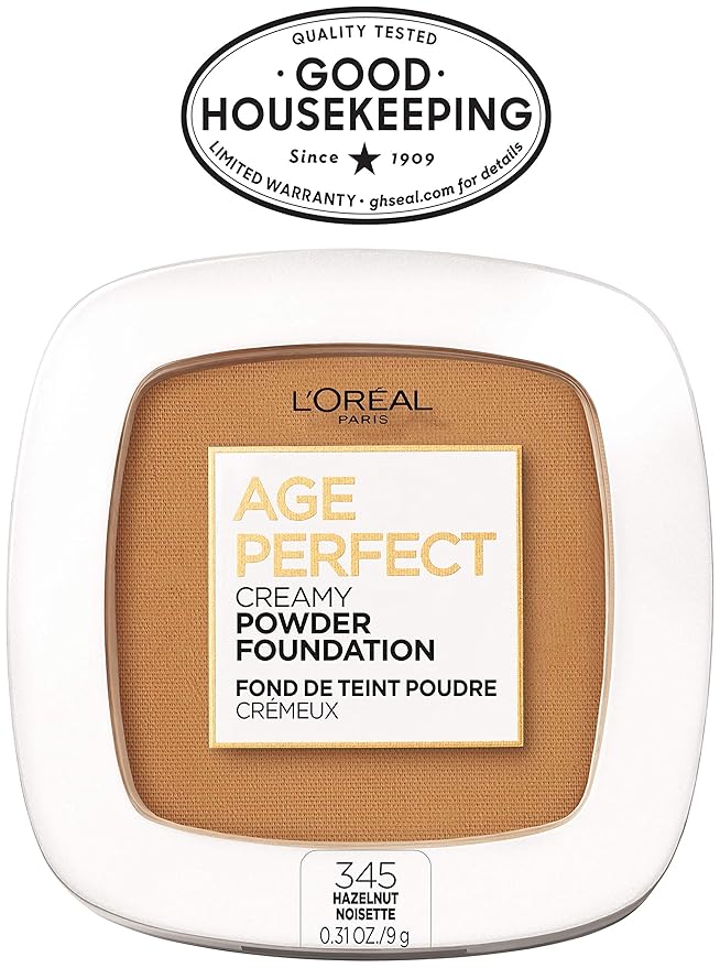 L'Oreal Paris Age Perfect Creamy Powder Foundation Compact, 345 Hazelnut, 0.31 Ounce-Velvo Beauty