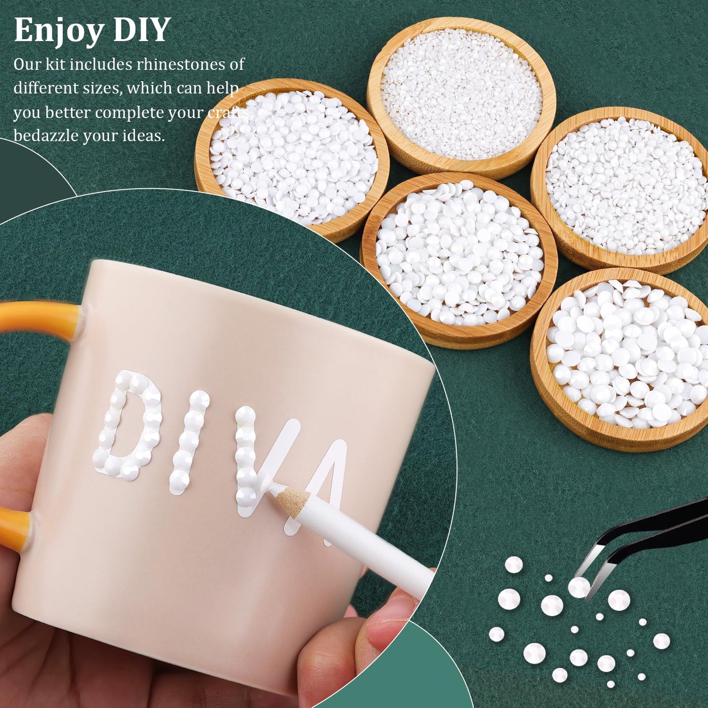 Resin Rhinestones for Crafting with B7000 Jewelry Glue, 1 Box White Flatback Crystals with 3Pcs 10ml Glue for Bedazzling Crafts DIY Nail Art Makeup，Non Hotfix Gems for Clothing Shoes-Velvo Beauty