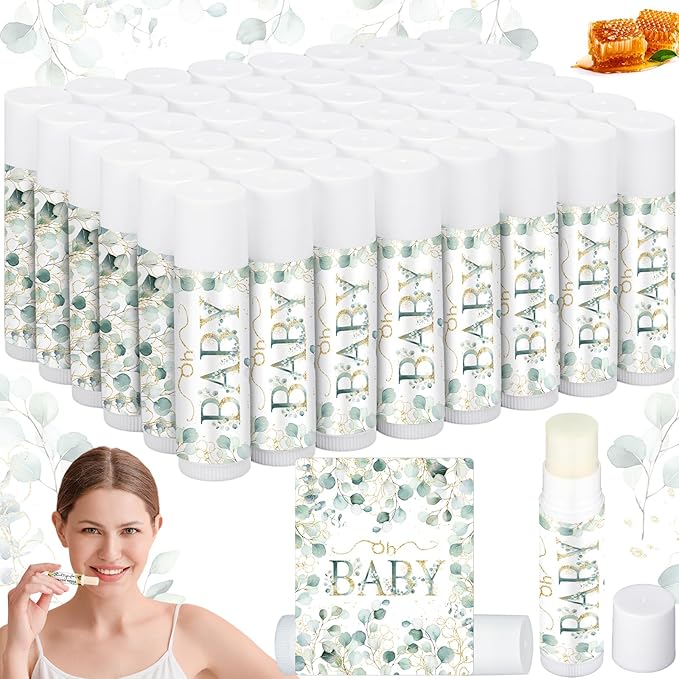 50 Pack Sage Green Baby Shower Lip Balm Party Supplies Bulk for Girls Guests Boys Neutral Baby Shower Gifts Gender Reveal Favors Prizes Souvenirs Winners Thank You Appreciation Gifts-Velvo Beauty