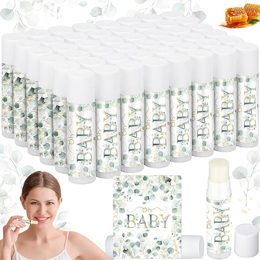 50 Pack Sage Green Baby Shower Lip Balm Party Supplies Bulk for Girls Guests Boys Neutral Baby Shower Gifts Gender Reveal Favors Prizes Souvenirs Winners Thank You Appreciation Gifts-Velvo Beauty