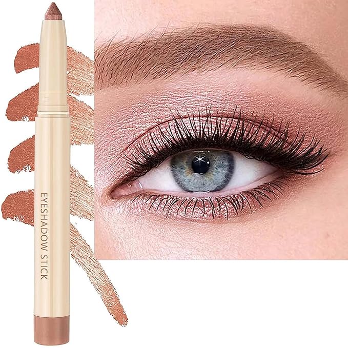 Rose Gold Eyeshadow Stick, Smooth Cream Shimmer Eyeshadow Pencil, Waterproof Long Lasting High Pigmented Hypoallergenic Eye Shadow Highlighter Stick Create Multi-Dimension Eyes Look(15# Rose Gold)-Velvo Beauty