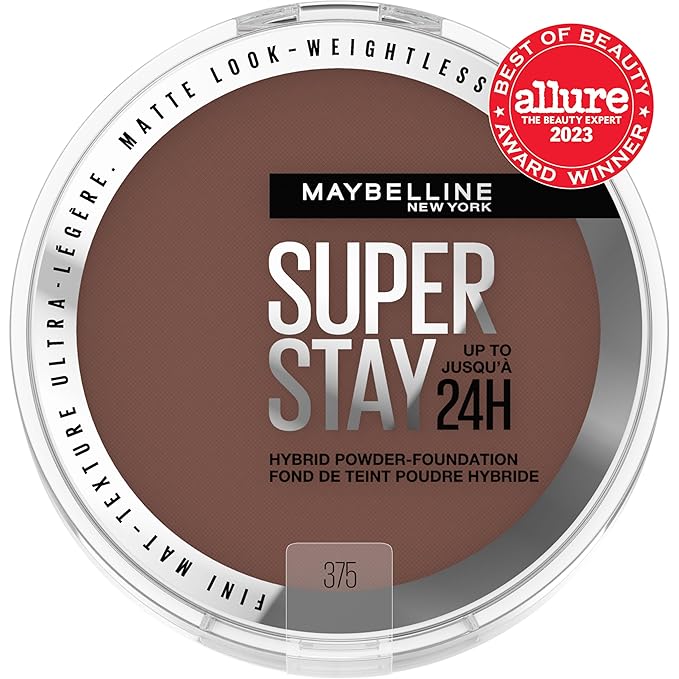Maybelline Super Stay Up to 24HR Hybrid Powder-Foundation, Medium-to-Full Coverage Makeup, Matte Finish, 375, 1 Count-Velvo Beauty