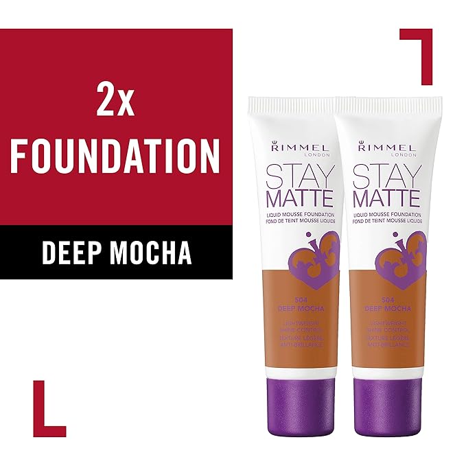 Rimmel, Stay Matte Foundation, Deep Mocha 2 Count (Pack of 1)-Velvo Beauty