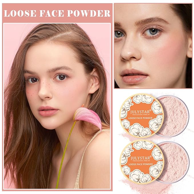2PCS Pink Setting Powder Loose Face Powder Matte Soft Smooth Oil Control Long Lasting Loose Setting Powder Makeup for Natural Flawless（02# Pink Complexion）-Velvo Beauty