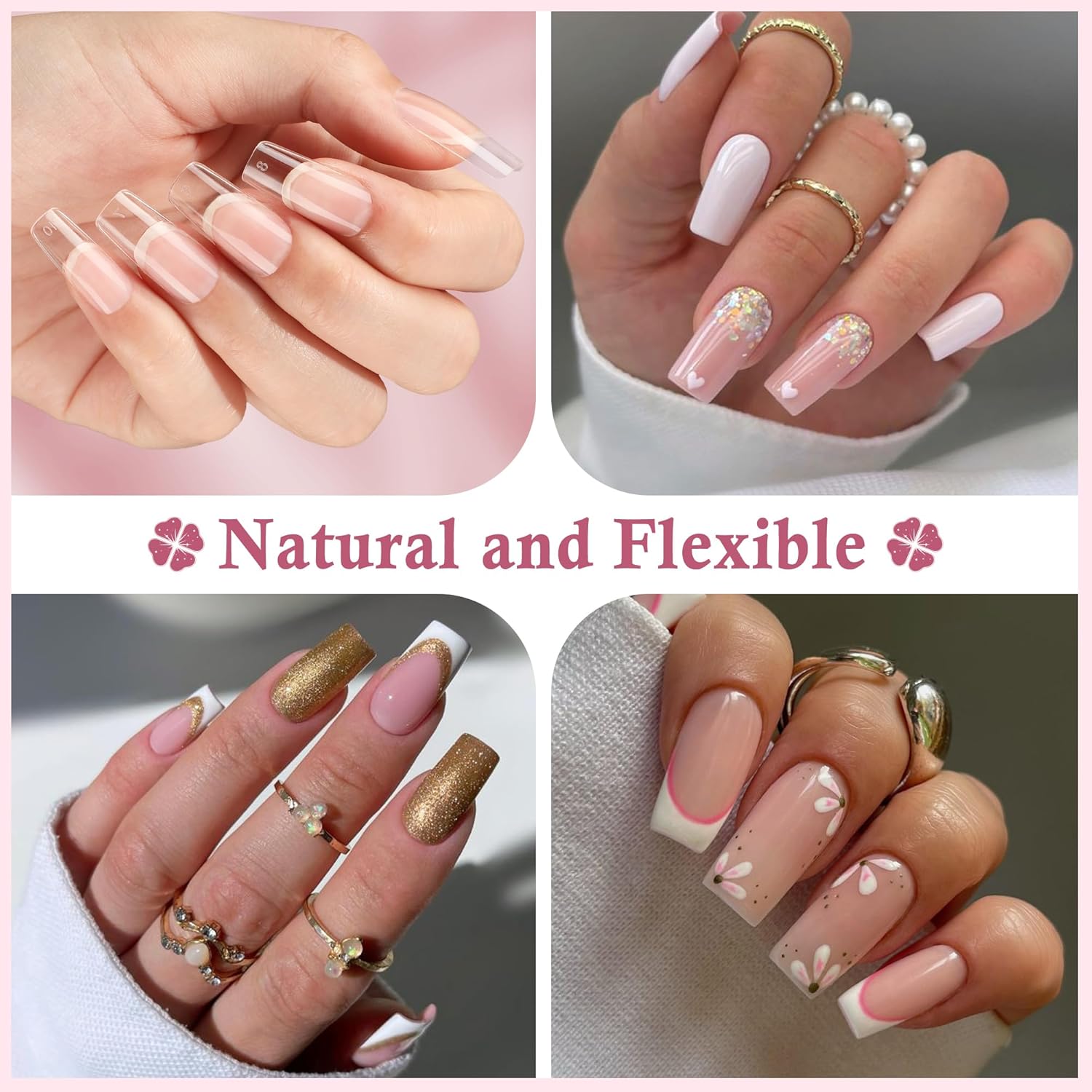 Medium Square Nail Tips, 240pcs Soft Gel Pre-Shaped Acrylic Fake Nails, Half Matte Full Cover Clear Gelly Press on Flase Nail Tips for Extension Nail Manicure Home DIY 12 Sizes Gelly Tips-Velvo Beauty