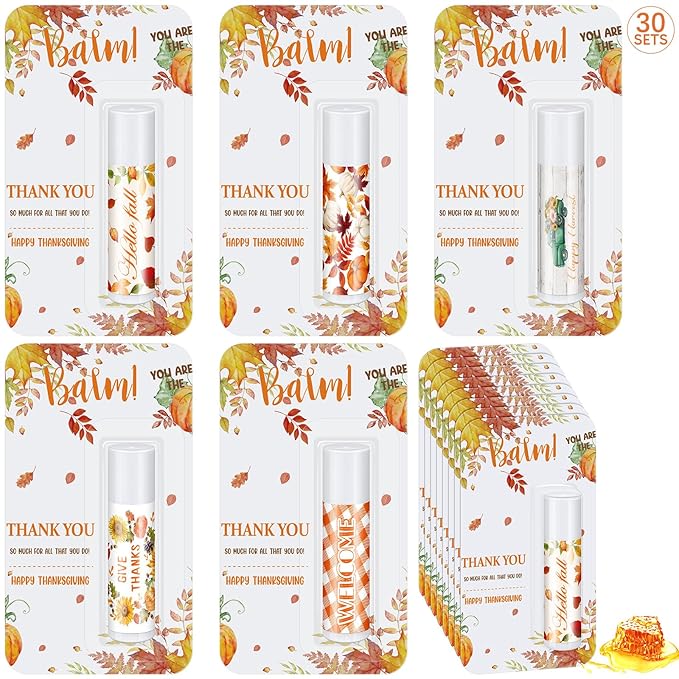 30 Pack Hello Fall Thanksgiving Party Gifts Bulk Lip Balms Favors Employee Appreciation Gifts Small Thank You Gifts for Women Men Satff Coworkers Teachers-Velvo Beauty