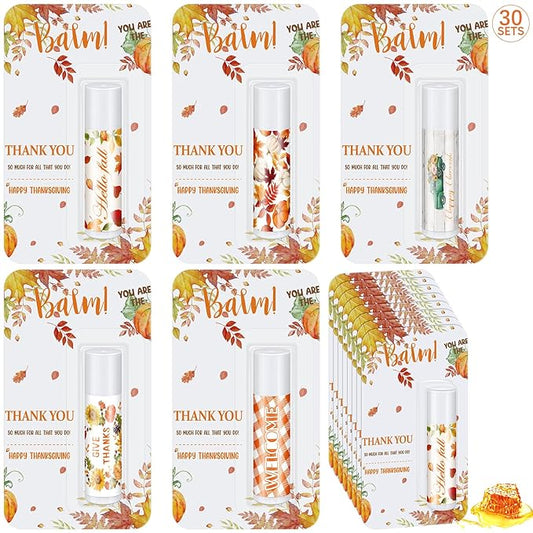30 Pack Hello Fall Thanksgiving Party Gifts Bulk Lip Balms Favors Employee Appreciation Gifts Small Thank You Gifts for Women Men Satff Coworkers Teachers-Velvo Beauty