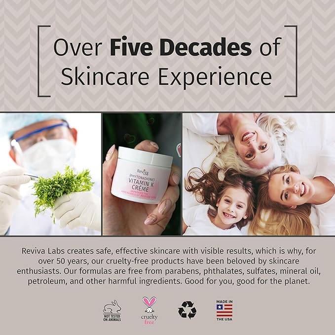 Reviva Labs Vitamin K Crème for Bruising, Under-Eye Dark Circles, and Wrinkles with Soybean Oil and Natural Fruit Extracts - 2 Oz, for Skin and Face-Velvo Beauty