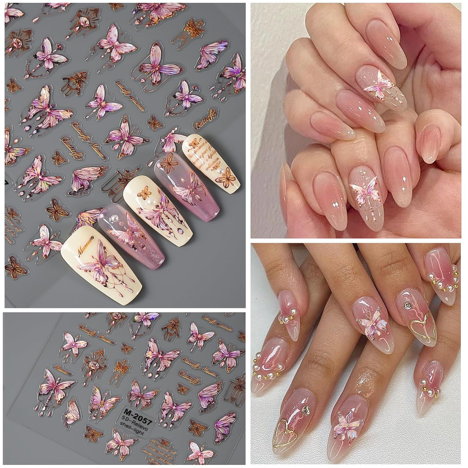 6 Sheets Butterfly Nail Art Stickers Decals 5D Embossed Nail Decals Spring Blue Pink Butterfly Nails Design Self-Adhesive Accessories 3D Nails Stickers for Women-Velvo Beauty