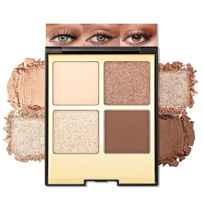 Erinde 4 Colors Eyeshadow Palette Eye Shadow Makeup, Matte Shimmer Metallic Off-white Champagne Reddish brown Nude Neutral Eyeshadow, Long Wearing, Pigmented Blendable, Quad Eye Shadow Palette, 04-Velvo Beauty