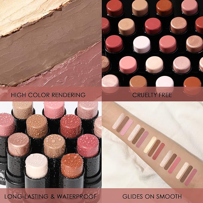 FOCALLURE 3 Pcs Cream Contour Sticks,Shades with Highlighter & Bronzer & Blush,Non-greasy Long-wear Face Contouring Pen,Easy to Sculpt the Face and Create a Lightweight Finishing Makeup,DEEP-Velvo Beauty