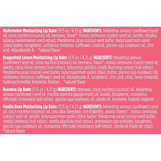 Burt's Bees Lip Balm, Moisturizing Lip Care, 100% Natural, Discover U - Original Beeswax, Watermelon, Dragonfruit Lemon & Vanilla (4 Pack)-Velvo Beauty