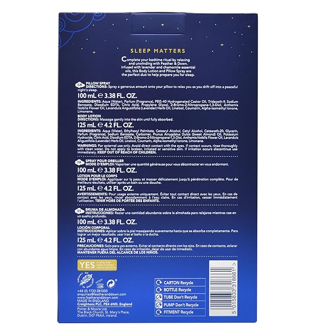 Feather & Down Sweet Dream Relax and Unwind Gift Set (100ml Pillow Spray & 125ml Body Lotion) - With Calming Lavender & Chamomile Essential Oils-Velvo Beauty