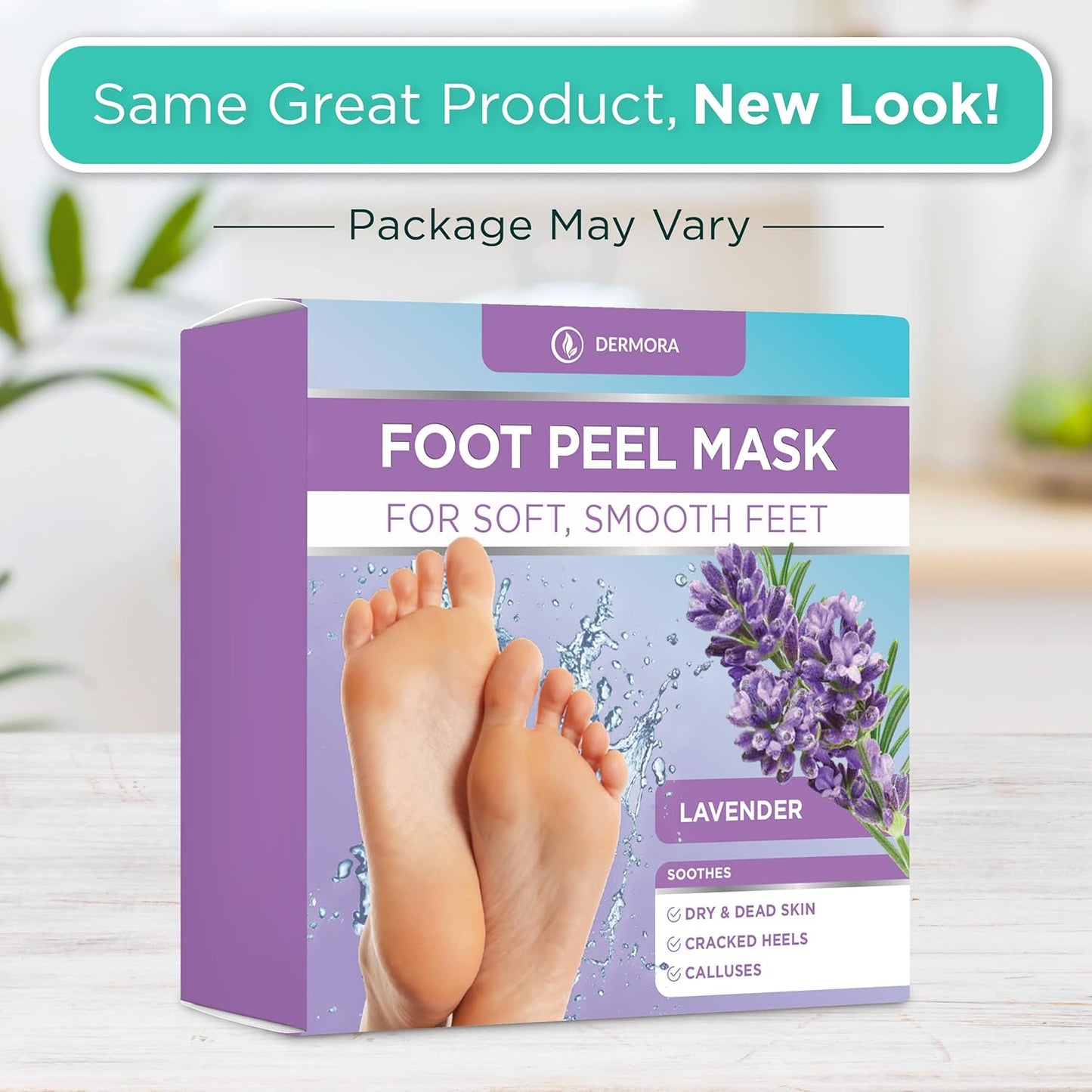 DERMORA Foot Peel Mask - 2 Pack of Regular Size Skin Exfoliating Foot Masks for Dry, Cracked Feet, Callus, Dead Skin Remover for Baby Soft Feet, Lavender Scent-Velvo Beauty