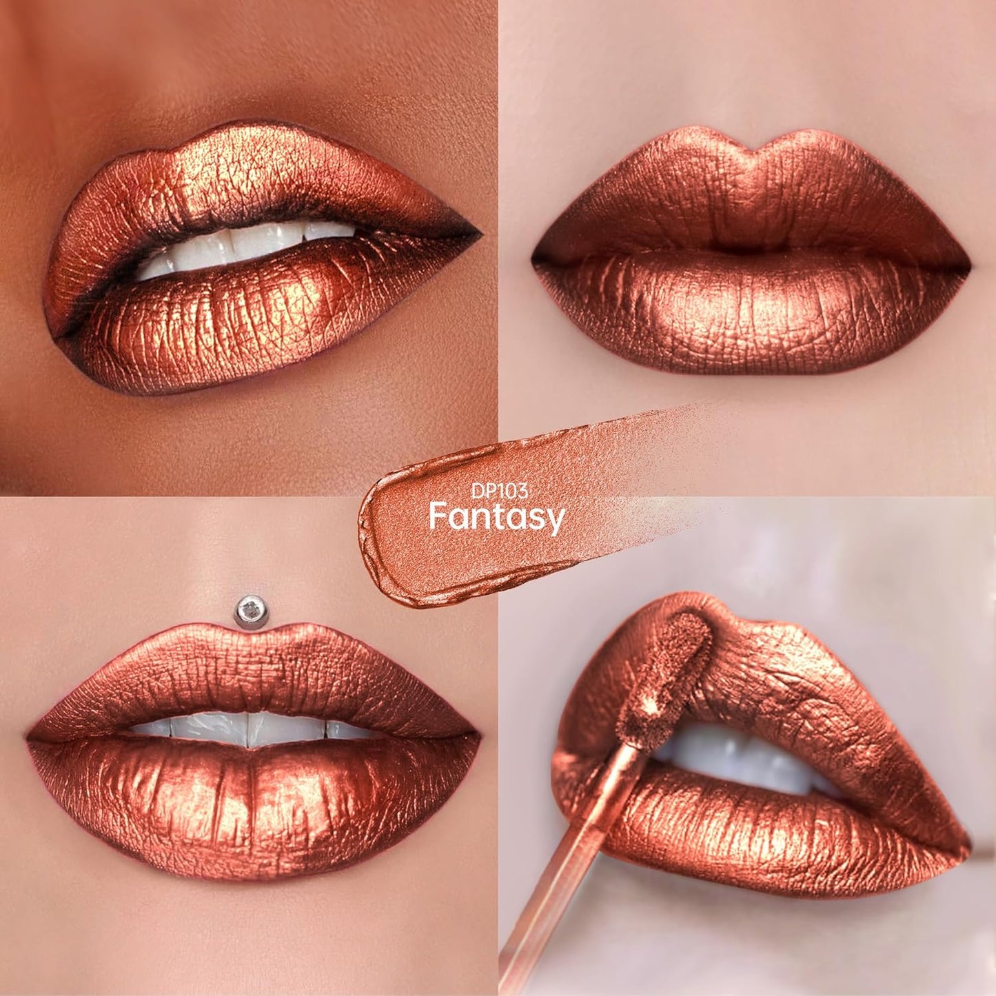 Bronze Lipsticks for Women Metallic Lipstick Long Lasting Non Stick Cup Lip Gloss, Metal Shine Lightweight Hydrating Full Coverage Lip Color, P103 Fantasy-Velvo Beauty