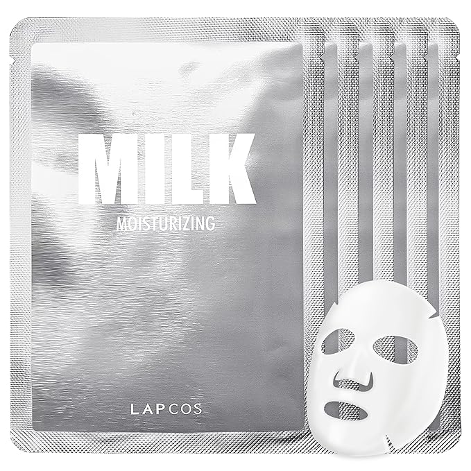 LAPCOS Milk Sheet Mask, Moisturizing Daily Face Mask to Replenish and Restore Dry Skin, Korean Beauty Favorite, 5-Pack-Velvo Beauty