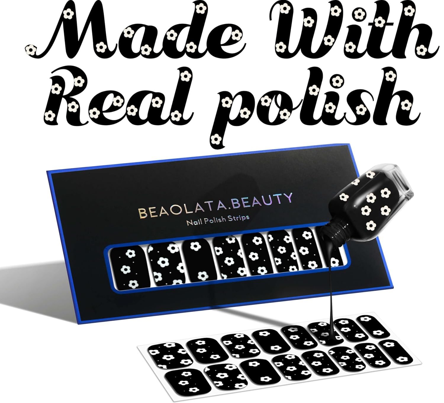 Nail Polish Strips, 32PCS Salon Quality Wraps, Long Lasting Gel Nail Stickers for Women Easy Apply& Remove (Night Black)-Velvo Beauty