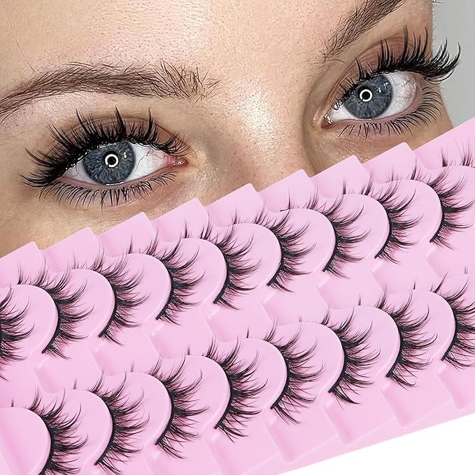 FANXITON Manga Lashes Wispy Natural Look Faux Eyelashes 10 Pairs Asian 3D False Eyelashes 14 mm Cat Eye Lashes Pack-Velvo Beauty