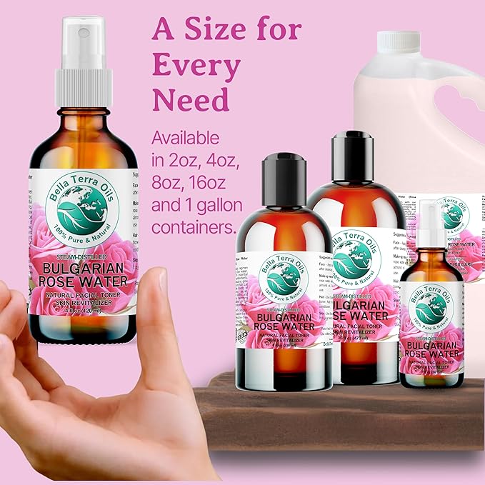 Bella Terra Oils - Organic Rose Water Mist 4 oz - Capture The Bulgarian Rose Essence, Perfect as a Gentle Rosewater Face Mist, Free from Synthetics-Velvo Beauty