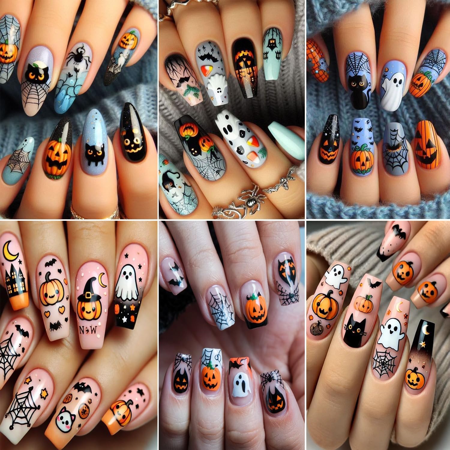 2Sheet Halloween Nail Art Stickers 5D Relief Cartoon Ghost Cat Dark Self-Adhesive Sticker Nail Decals Cute Ghost Pumpkin Pattern Nail Art Slider DIY for Women Girl Cute Halloween Nail Decoration-Velvo Beauty