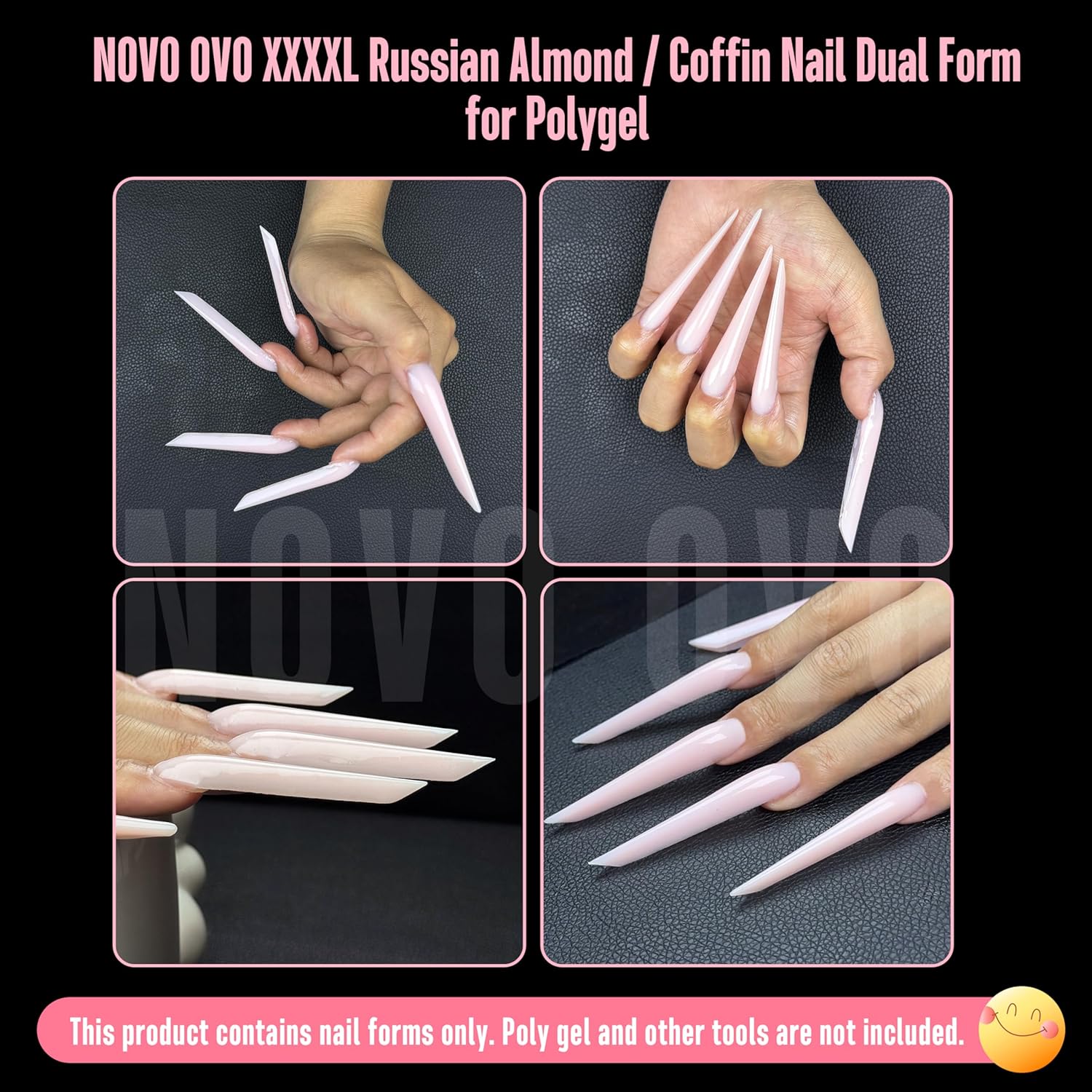 XXL XXXL Russian Almond/Coffin Nail Dual Forms for PolyGel Extension, NOT NAIL TIPS, Suitable for Harder/Builder/Poly Gel, Reusable Soft Gel Full Cover Molds 70 Pcs x 14 sizes-Velvo Beauty