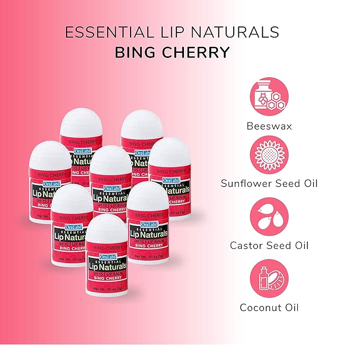 Lip Naturals® | Mini Cherry Lip Balm with Sunscreen (SPF-15) | Made in USA with Beeswax & Coconut Oil | 12-Count Mini Lip Balm Pack with Bing Cherry Flavor (0.10oz/3g Each)-Velvo Beauty