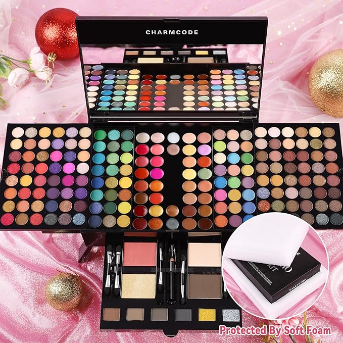 CHARMCODE 190 Colors Cosmetic Make up Palette Set Kit Combination with Eyeshadow Facial Blusher Eyebrow Powder Face Concealer Powder Eyeliner Pencil A Mirror All-in-One Makeup Gift Sets For Women-Velvo Beauty