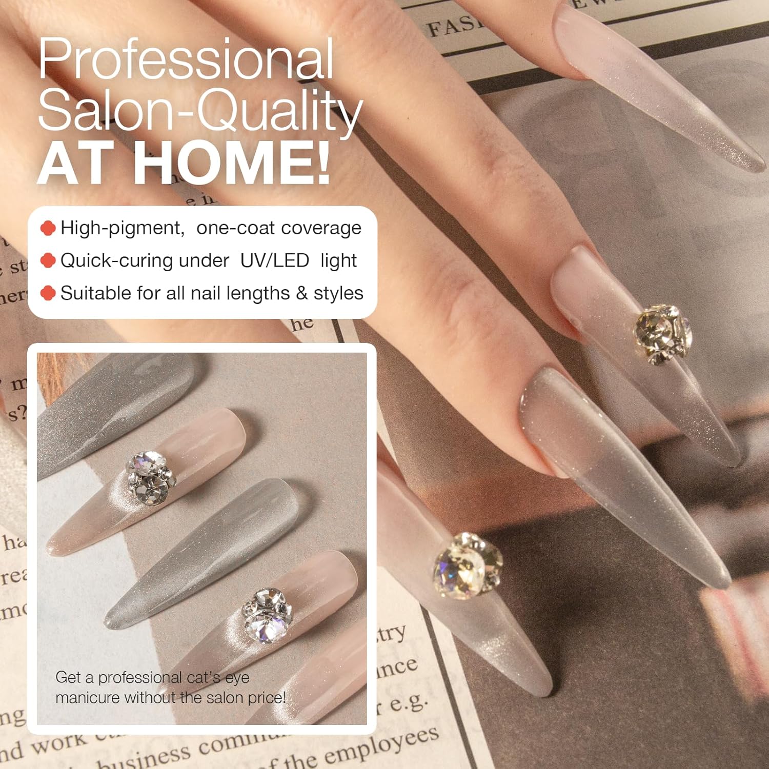 Cat Eye Gel Nail Polish with Magnet Stick, 15ml Magnetic Gel, Create Stunning Cat Eye Effects for DIY Manicures, Long-Lasting, Salon-Quality Finish, Moonlit Hold-Velvo Beauty