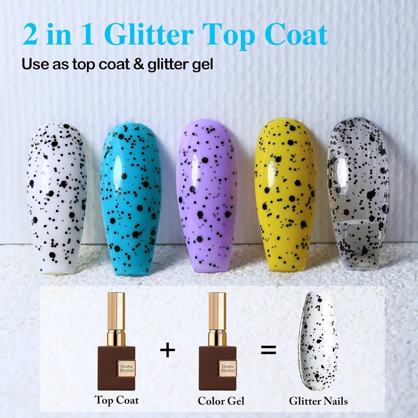 Double Rhythm 15ML No Wipe Gel Top Coat Base Coat Iridescent Glitter Shimmer 2 in 1 Nail Polish Soak Off Manicure DIY Home Salon (Eggshell Top Coat-2)-Velvo Beauty
