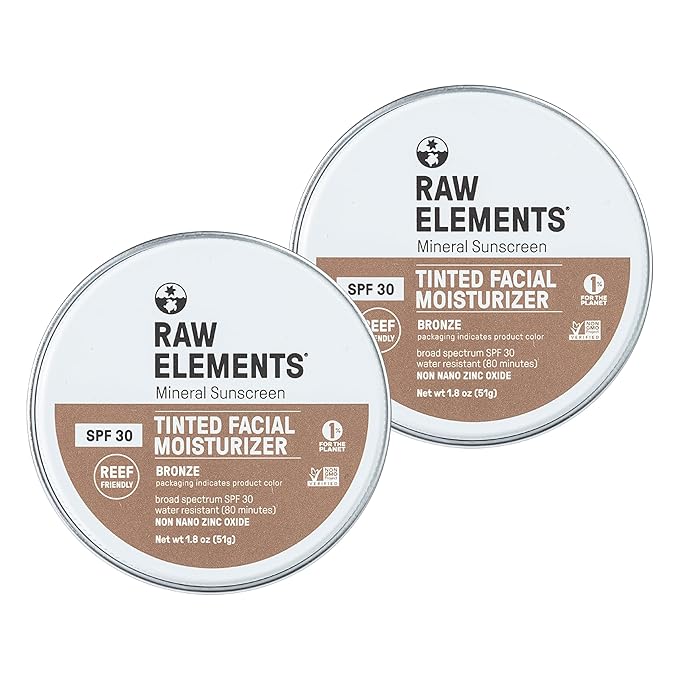 Raw Element Ultra-Moisturizing Tinted Face Cream, Non Toxic Mineral Face Sunscreen, Daily Tinted Moisturizer, Non-Nano Zinc Oxide, Reef Friendly, All Ages, SPF 30, 1.8 oz, Bronze, Pack of 2-Velvo Beauty