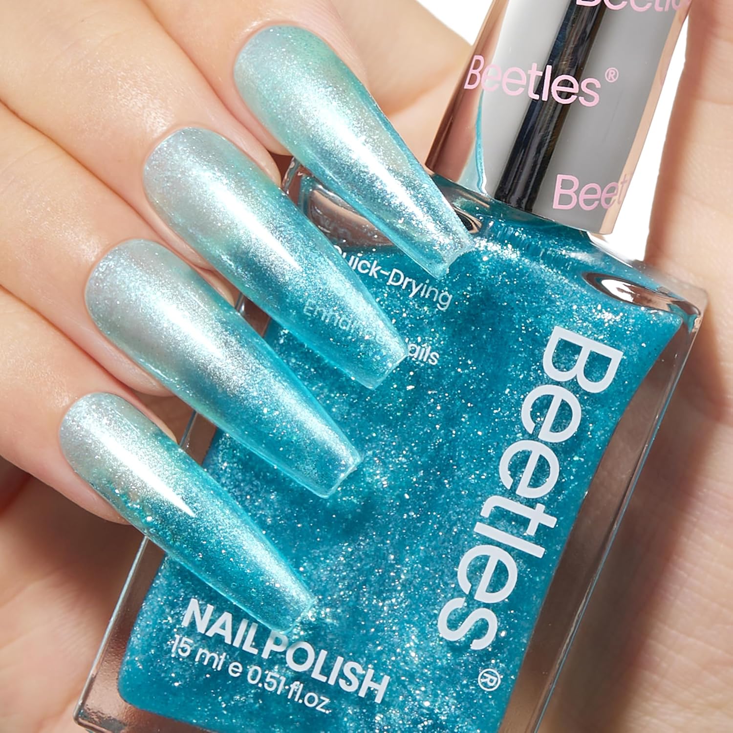 Beetles Blue Glitter Nail Polish - 1Pcs 15ml Fast Drying & Long Lasting Sparkly Nail Polish Frosted Light Blue Shards Nail Lacquer Finish Nail Art Design for Women-Velvo Beauty
