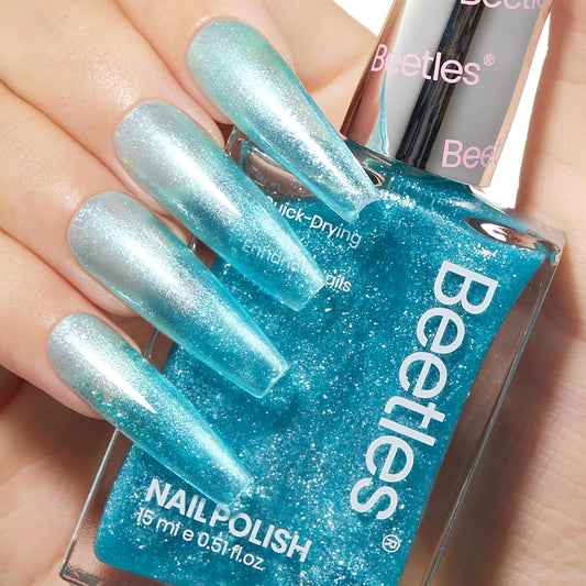 Beetles Blue Glitter Nail Polish - 1Pcs 15ml Fast Drying & Long Lasting Sparkly Nail Polish Frosted Light Blue Shards Nail Lacquer Finish Nail Art Design for Women-Velvo Beauty