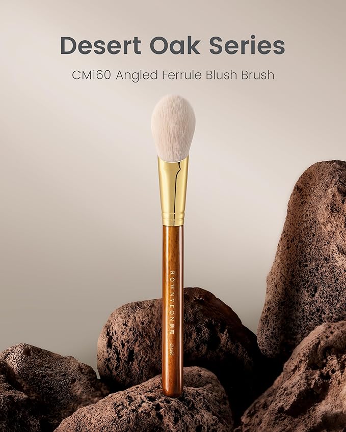 Desert Oak Series CM 160 Angled Blush Brush for Cheeks – Ideal for Powder & Cream Blush, Golden Brass Ferrule, Ebana Bubinga Handle, Soft Nylon Bristles-Velvo Beauty