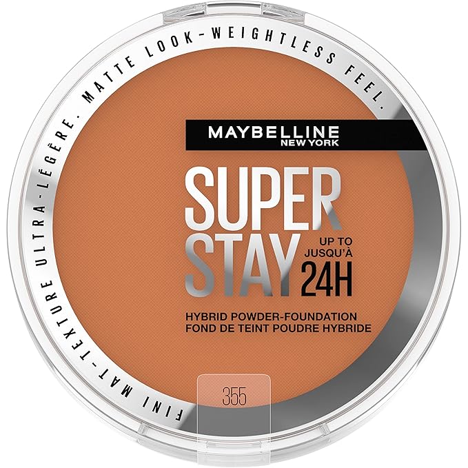 Maybelline Super Stay Up to 24HR Hybrid Powder-Foundation, Medium-to-Full Coverage Makeup, Matte Finish, 355, 1 Count-Velvo Beauty
