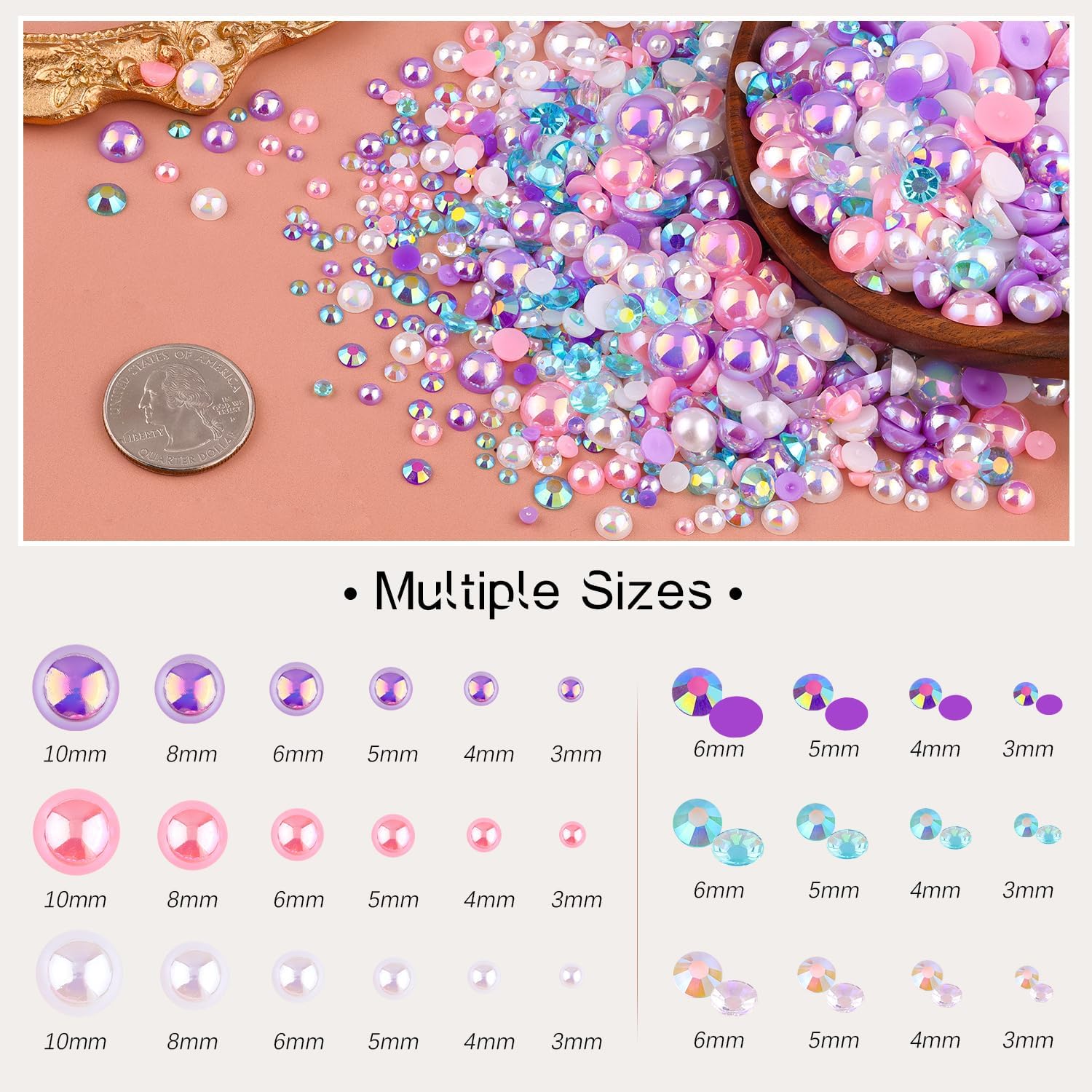 80g Flatback Pearls and Rhinestones for Crafting, Pink Purple 3-10mm Resin Rhinestones and Half Pearls for Bedazzling, Nail Art and Dec with 3pcs 10ml B7000 Jewelry Glue, Tweezer and Pickup Pencil-Velvo Beauty