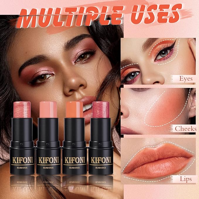 2 Pcs Cream Blush Stick Makeup Kit, Natural Shimmer & Matte Stick Blush Wand for Cheeks, Lightweight Blendable Silky Cream Blush Makeup -Shimmer Blush (#01 Shimmer Pink #04 Shimmer Fuchsia)-Velvo Beauty